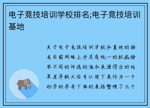 电子竞技培训学校排名;电子竞技培训基地